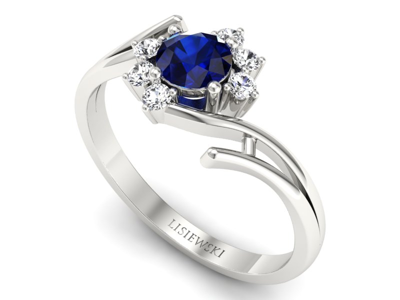Pierścionek z szafirem i brylantami białe złoto - P15244bsz — zdjęcie 3