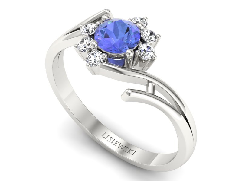 Pierścionek z tanzanitem białe złoto z brylantami - P15244bt — zdjęcie 3