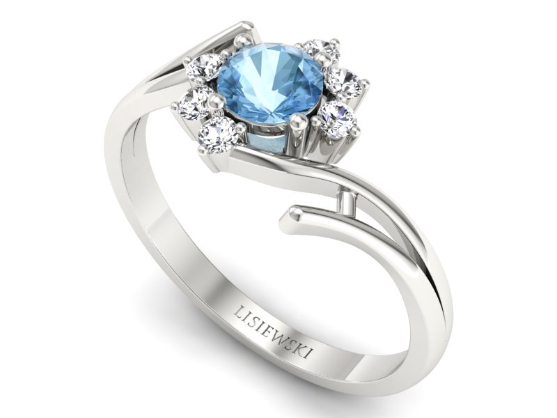 Pierścionek z topazem i brylantami białe złoto - P15244btp — zdjęcie 3