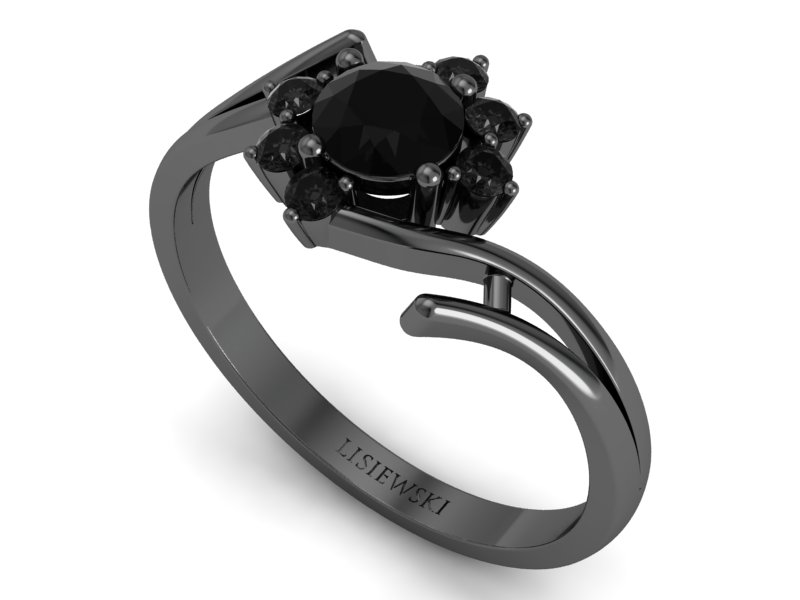 Złoty pierścionek zaręczynowy czarne diamenty - p15244czcd — zdjęcie 3