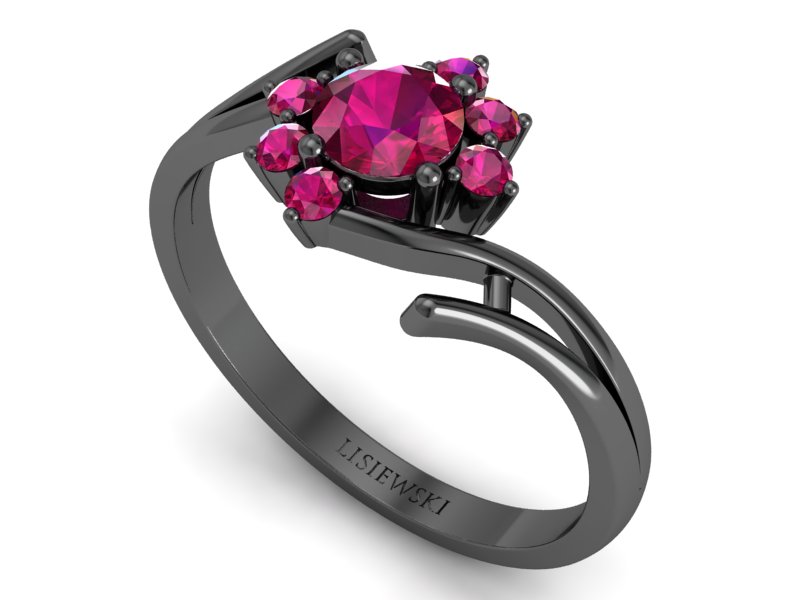 Złoty pierścionek z rubinami z czarnego złota - p15244czr — zdjęcie 3