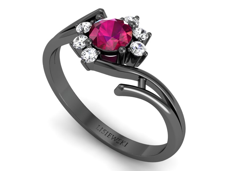 Pierścionek z rubinem i brylantami czarne złoto - p15244czrd — zdjęcie 3