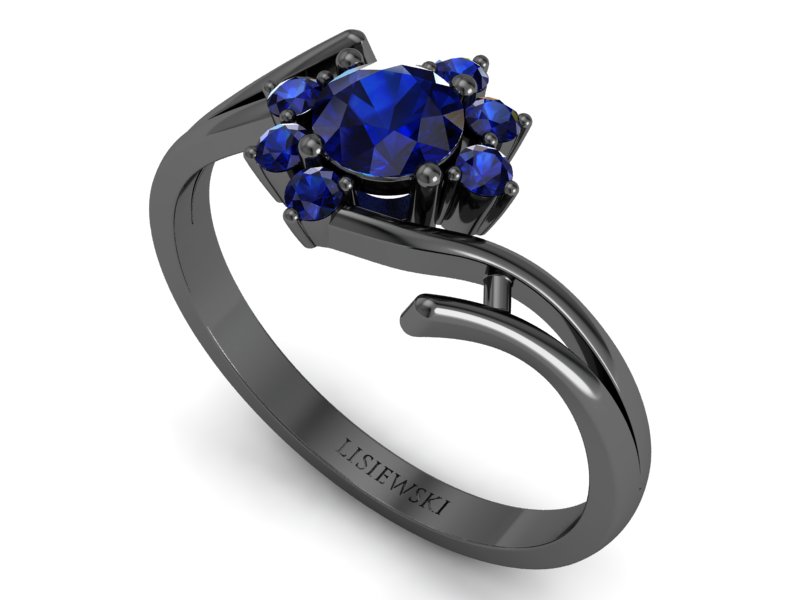 Pierścionek złoty z szafirami z czarnego złota - p15244czsz — zdjęcie 3