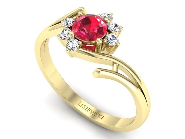 Złoty pierścionek z rubinem z brylantami - P15244zr1