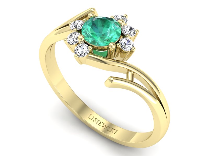 Złoty pierścionek ze szmaragdem i brylantami - P15244zsm — zdjęcie 3