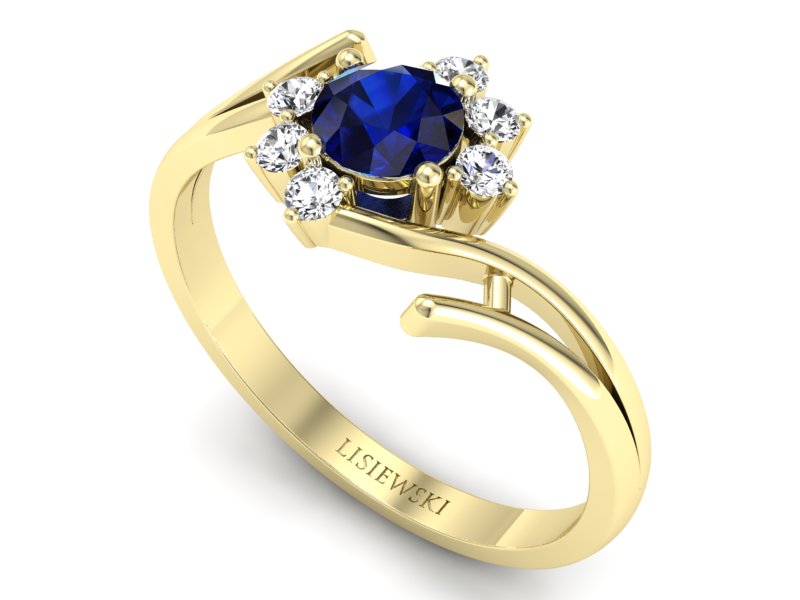 Pierścionek zaręczynowy z szafirem z brylantami - P15244zsz — zdjęcie 3