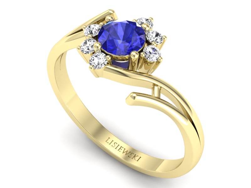 Pierścionek z diamentem i szafirem - P15244zszc — zdjęcie 3