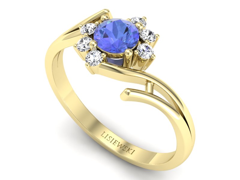 Pierścionek z tanzanitem i brylantami żółte złoto - P15244zt — zdjęcie 3