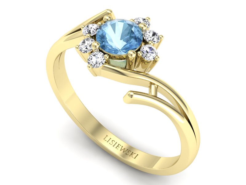 Złoty pierścionek zaręczynowy topaz z brylantem - P15244ztp — zdjęcie 3