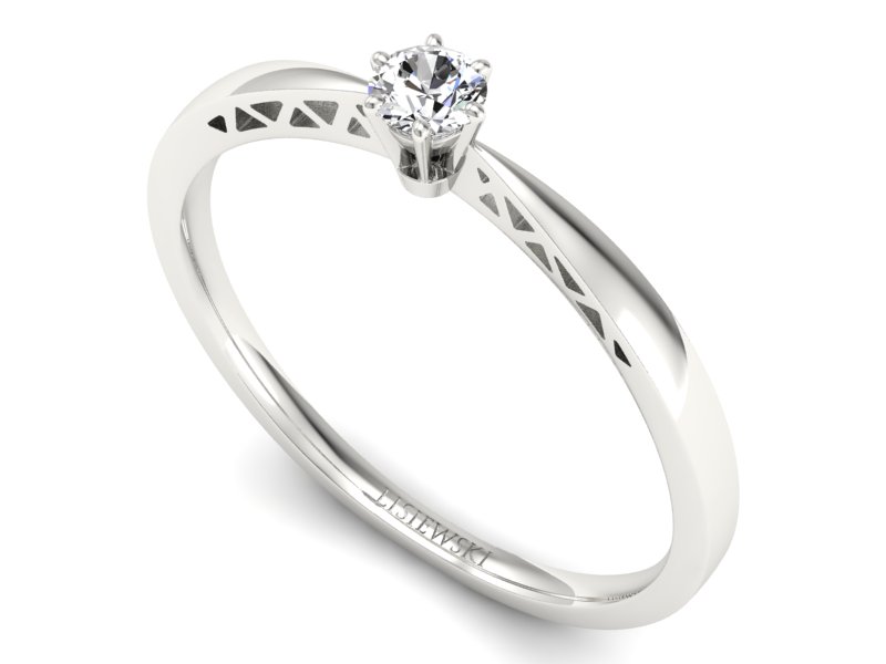 Złoty pierścionek z brylantem białe złoto - P15245b — zdjęcie 3