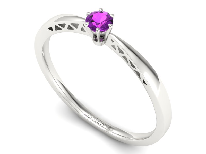 Złoty pierścionek z ametystem białe złoto - P15245bam — zdjęcie 3