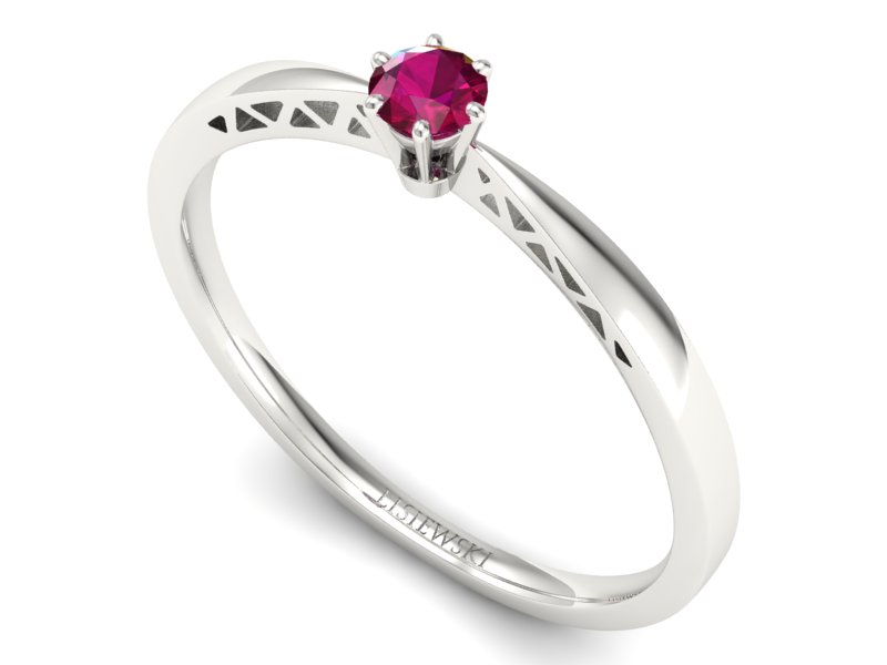 Złoty pierścionek z rubinem białe złoto - P15245br — zdjęcie 3