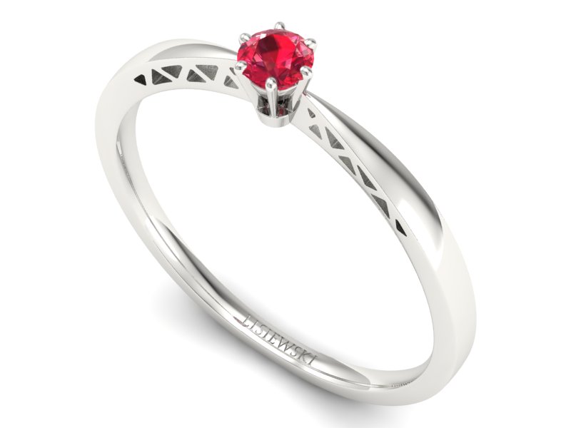 Złoty pierścionek z rubinem białe złoto - P15245br1 — zdjęcie 3