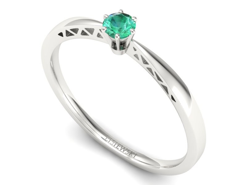 Złoty pierścionek białego złota ze szmaragdem - P15245bsm — zdjęcie 3