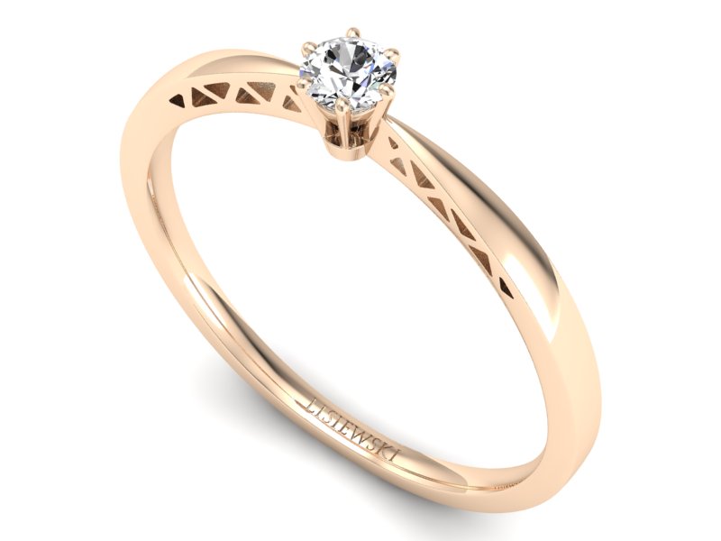 Złoty pierścionek z brylantem różowe złoto - P15245c — zdjęcie 3