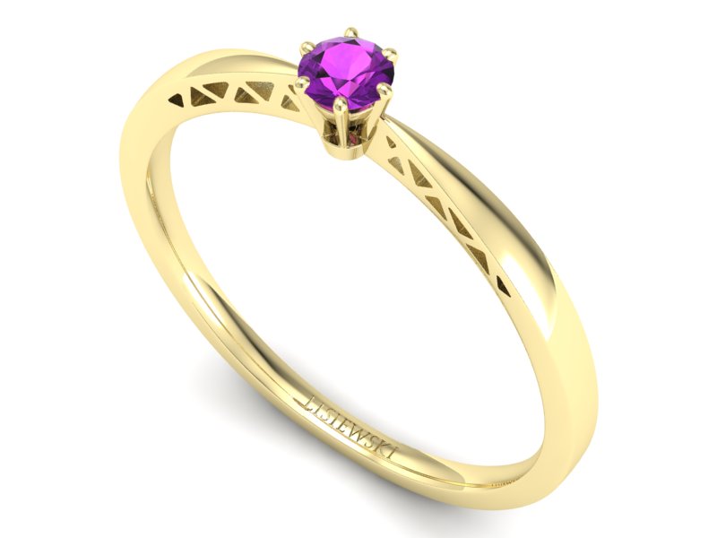 Złoty pierścionek z ametystem żółte złoto - P15245zam — zdjęcie 3