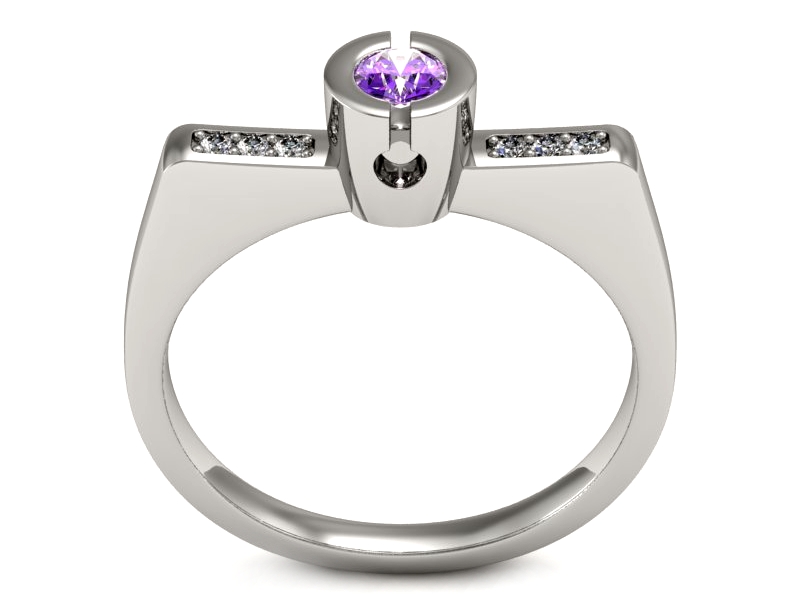 Złoty pierścionek z ametystem i brylantami - P15248bam — zdjęcie 3