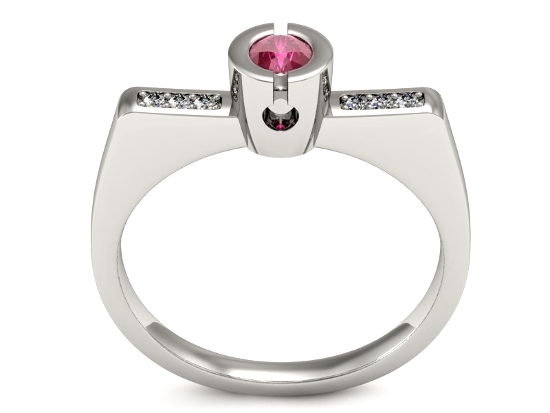 Pierścionek z rubinem i brylantami białe złoto - P15248br — zdjęcie 3