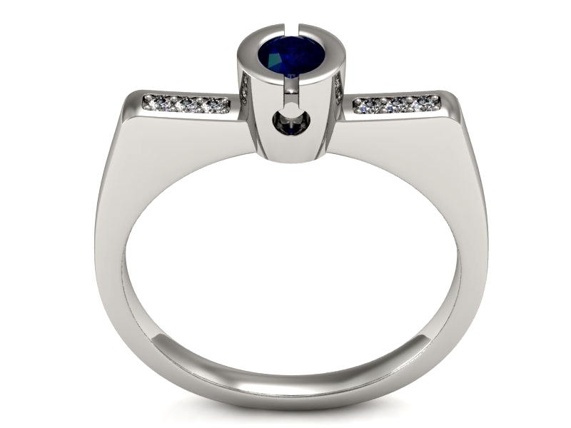 Pierścionek z szafirami i diamentami białe złoto - P15248bsz — zdjęcie 3