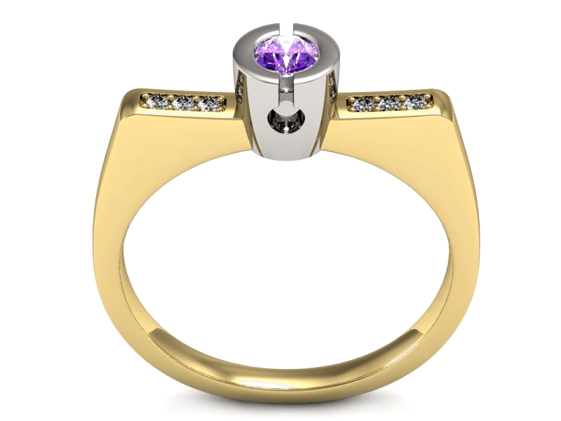 Pierścionek z ametystem i brylantami - P15248zbam — zdjęcie 3