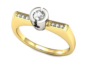 Pierścionek z diamentami żółte białe złoto 585 - P15248zbP - 1