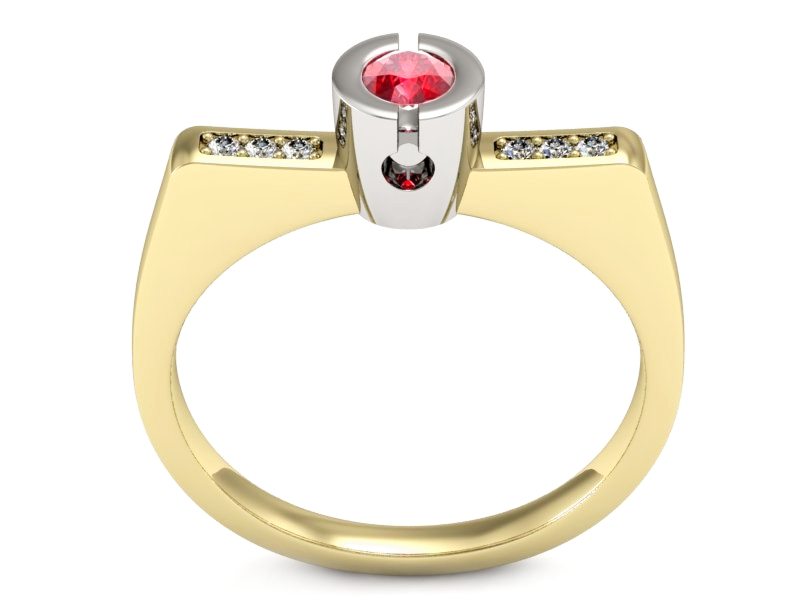 Pierścionek zaręczynowy z rubinem z brylantami - P15248zbr1 — zdjęcie 3