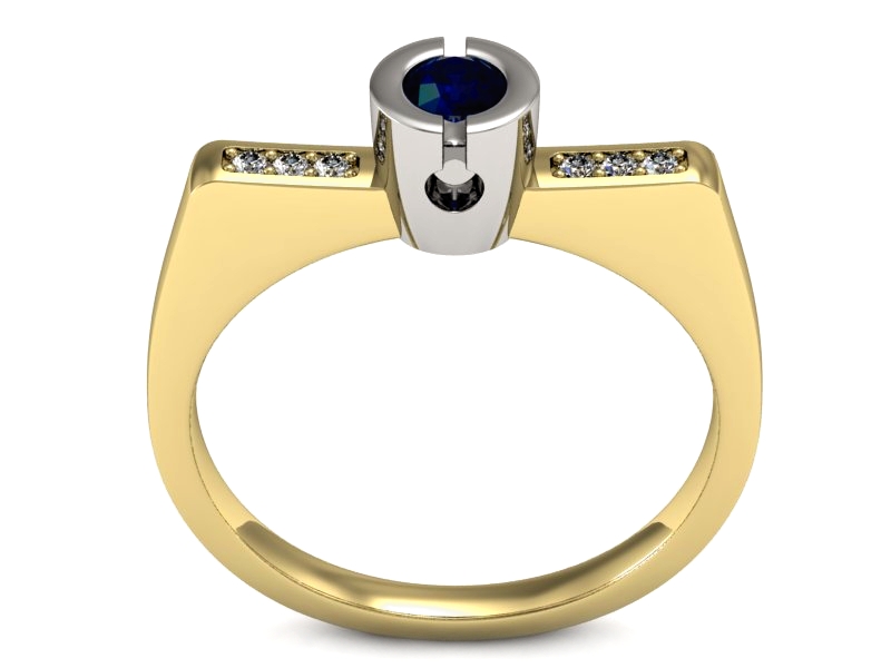Złoty pierścionek z szafirem i brylantami - P15248zbsz — zdjęcie 3