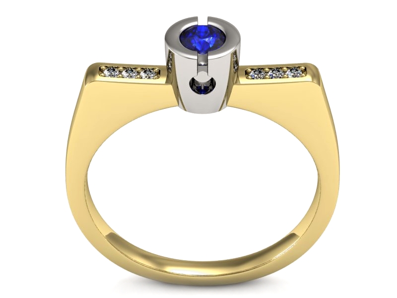 Złoty pierścionek z diamentem i szafirem - P15248zbszc — zdjęcie 3