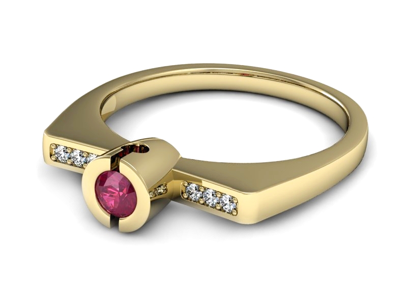 Złoty pierścionek z rubinem i brylantami - P15248zr — zdjęcie 2