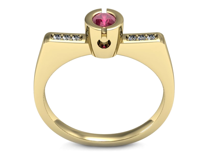 Złoty pierścionek z rubinem i brylantami - P15248zr — zdjęcie 3