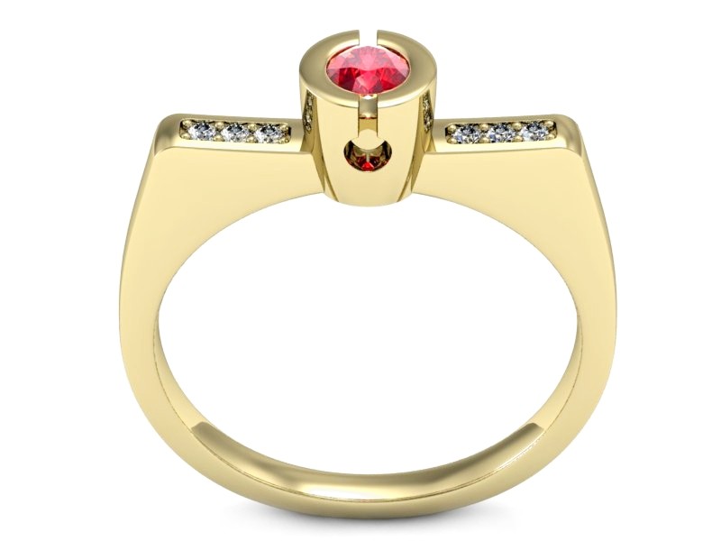 Złoty pierścionek z rubinem i brylantami - P15248zr1 — zdjęcie 3