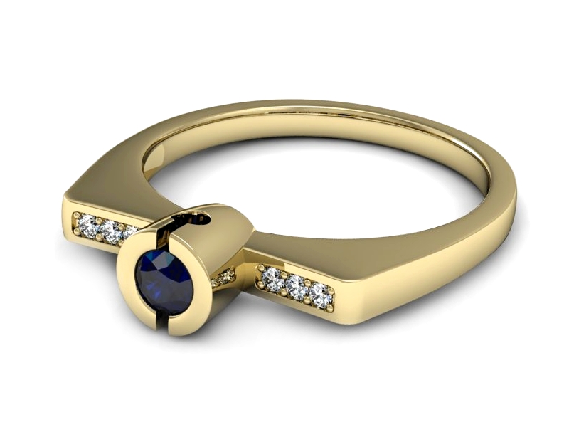 Złoty pierścionek z szafirem i brylantami - P15248zsz — zdjęcie 2