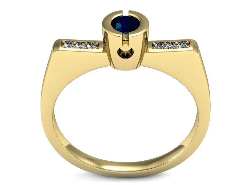 Złoty pierścionek z szafirem i brylantami - P15248zsz — zdjęcie 3