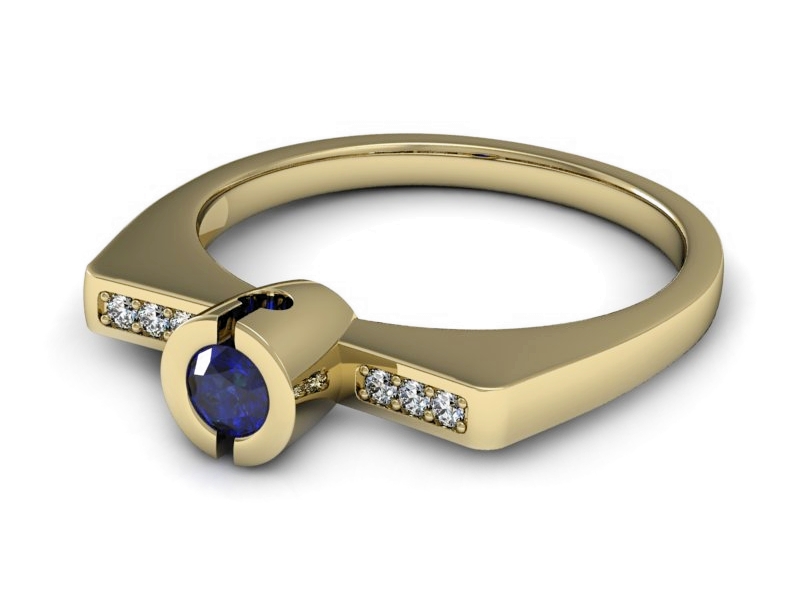 Złoty pierścionek z szafirem i brylantami - P15248zszc — zdjęcie 2