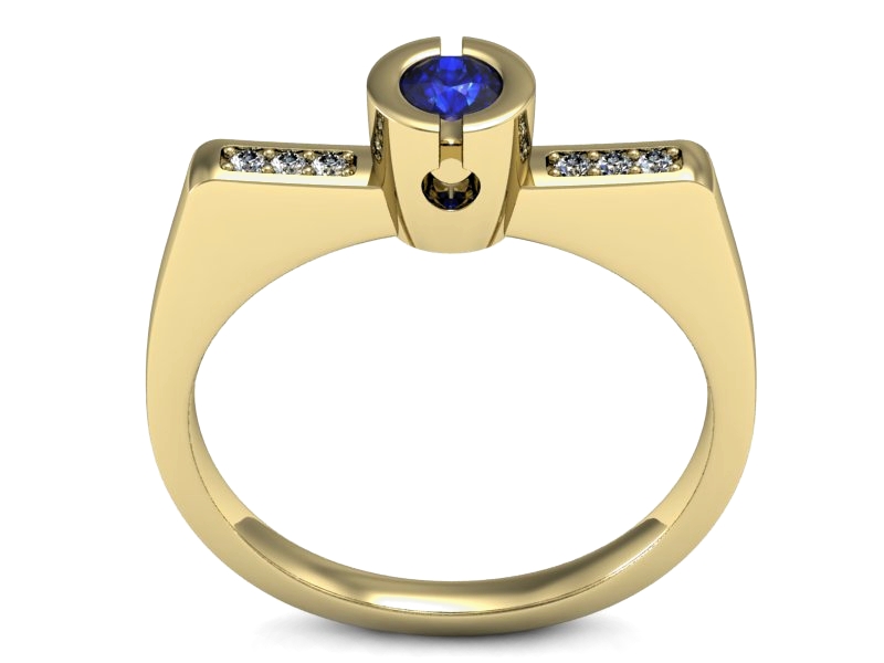 Złoty pierścionek z szafirem i brylantami - P15248zszc — zdjęcie 3