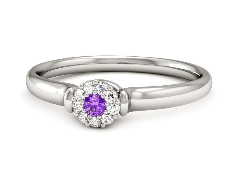 Złoty pierścionek z ametystem i brylantami - P15249bam — zdjęcie 5