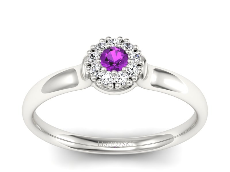 Złoty pierścionek z ametystem i brylantami - P15249bam