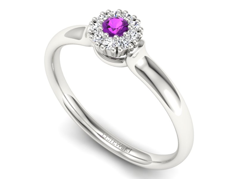 Złoty pierścionek z ametystem i brylantami - P15249bam — zdjęcie 3