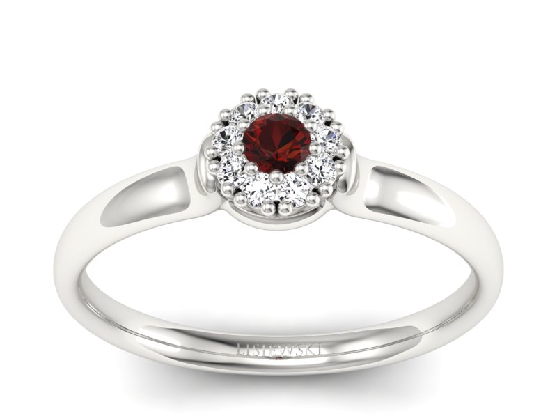 Złoty pierścionek z granatem i brylantami - P15249bgr