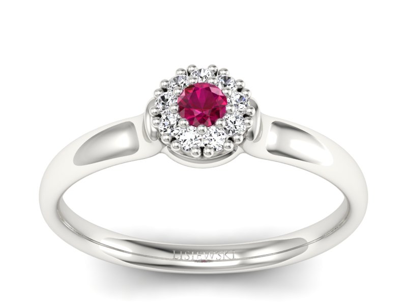 Złoty pierścionek z rubinem i brylantami - P15249br