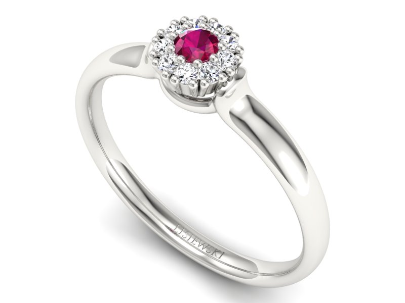 Złoty pierścionek z rubinem i brylantami - P15249br — zdjęcie 3