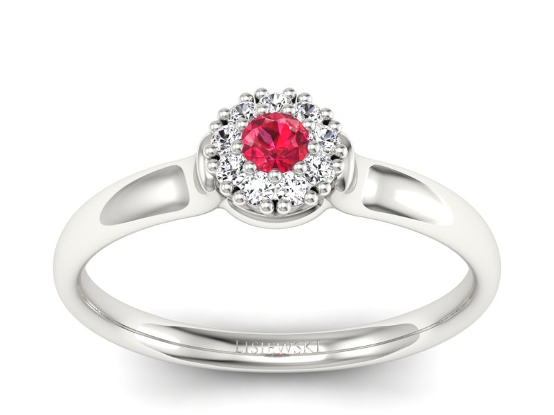 Złoty pierścionek z rubinem i brylantami - P15249br1