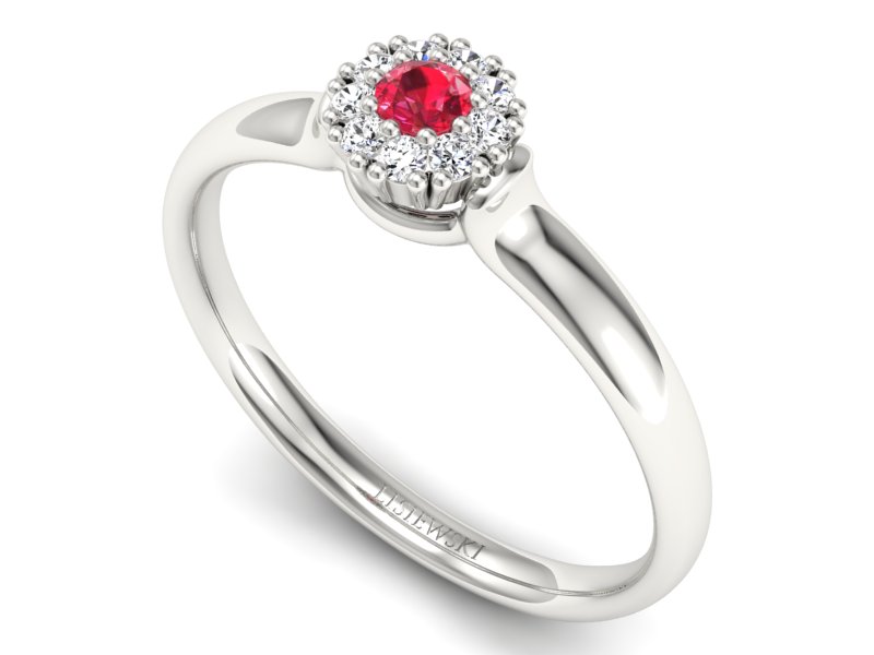 Złoty pierścionek z rubinem i brylantami - P15249br1 — zdjęcie 3