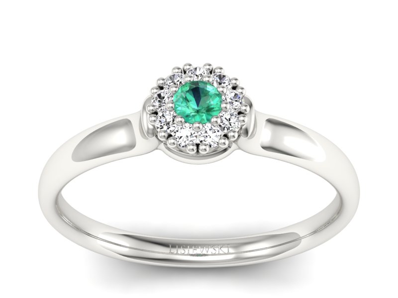 Złoty pierścionek ze szmaragdem i brylantami - P15249bsm