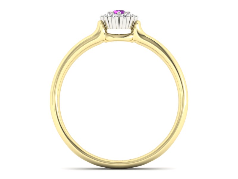 Pierścionek z ametystem i diamentami żółte złoto - P15249zam — zdjęcie 2