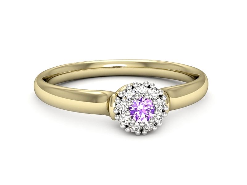 Złoty pierścionek ametyst brylanty złoto - P15249zbam — zdjęcie 5