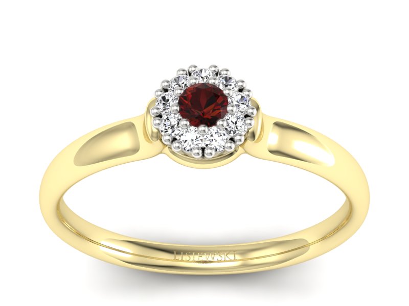 Złoty pierścionek z granatem i brylantami - P15249zbgr