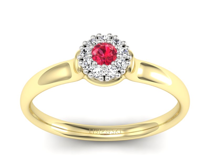 Złoty pierścionek z rubinem i diamentami - P15249zbr1