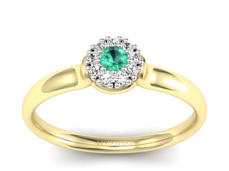 Złoty pierścionek ze szmaragdem i diamentem - P15249zbsm