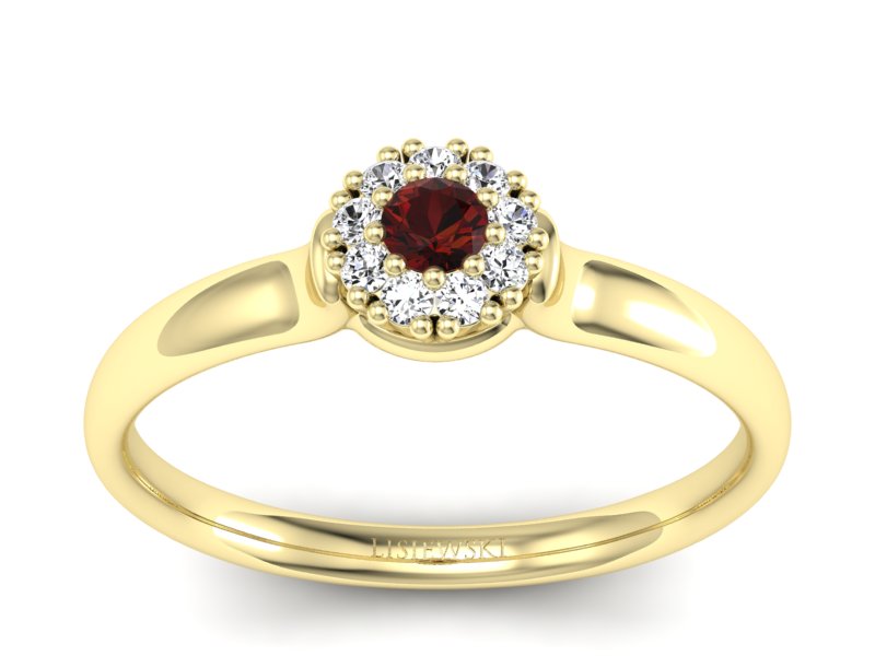 Złoty pierścionek z granatem z żółtego złota - P15249zgr